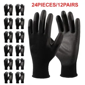 24Pieces/12Pairs Knitted Safety Work Glove Construction Security Garden Rubber Industrial Working Gloves