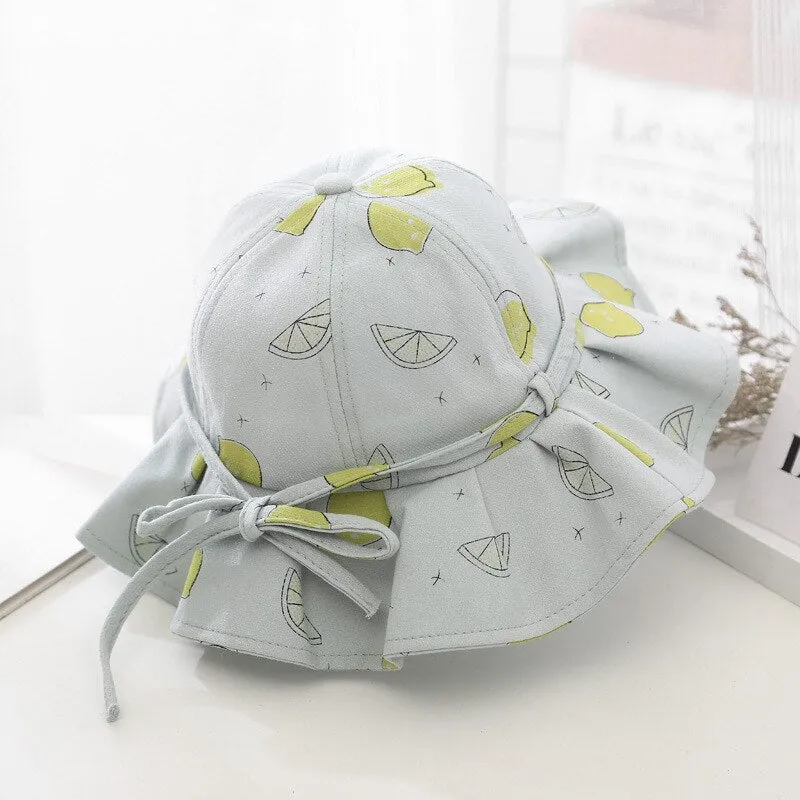 Cute Summer Baby Girl Bucket Hat Print Outdoor Bowknot Kids Girl Sun Hat Children Intant Toddler Panama Beach Cap