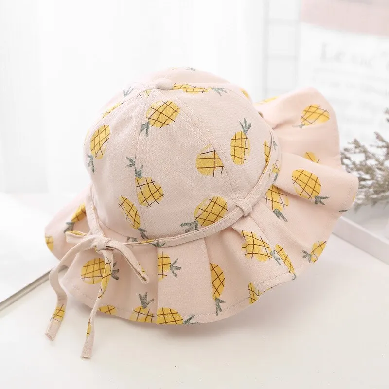 Cute Summer Baby Girl Bucket Hat Print Outdoor Bowknot Kids Girl Sun Hat Children Intant Toddler Panama Beach Cap