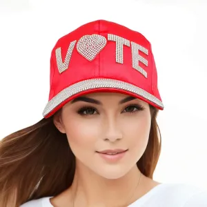 Hat Leather VOTE Rhinestone Baseball Cap