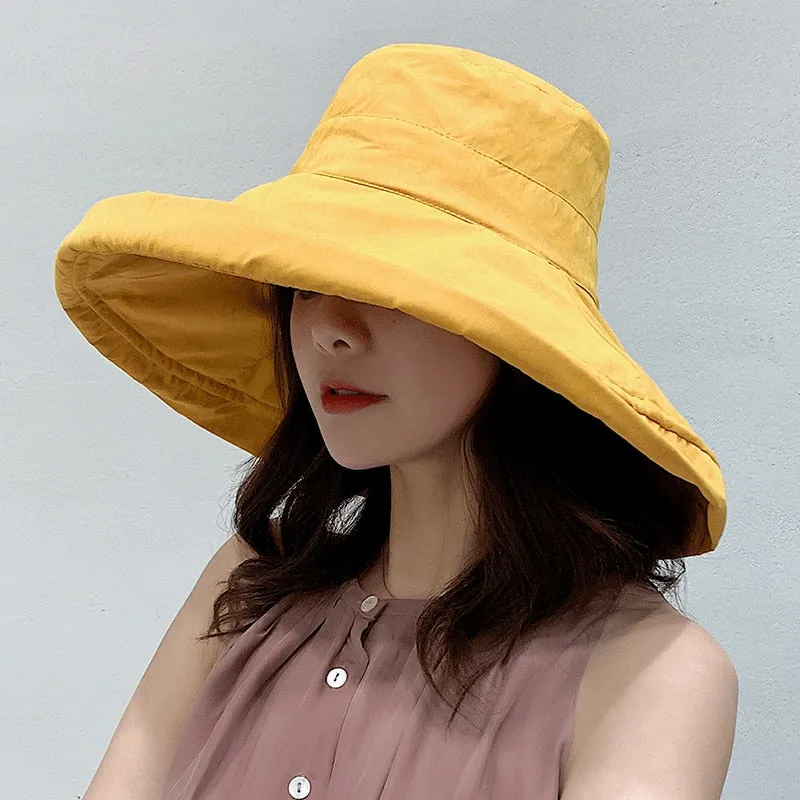 K34 Women's hat Bucket hat Fashion Panama Anti-UV Summer Hat Big Brim Hat Double-Sided Fisherman Hat Sun Protection Sun Visor