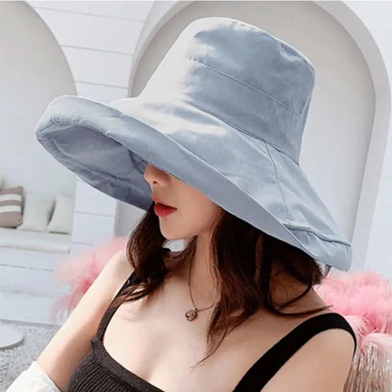 K34 Women's hat Bucket hat Fashion Panama Anti-UV Summer Hat Big Brim Hat Double-Sided Fisherman Hat Sun Protection Sun Visor