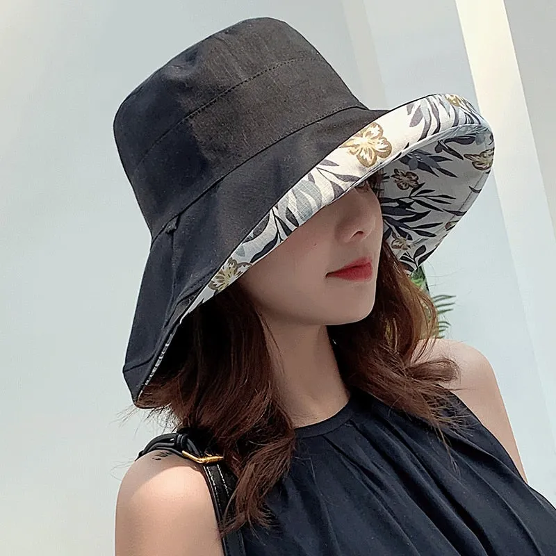 K34 Women's hat Bucket hat Fashion Panama Anti-UV Summer Hat Big Brim Hat Double-Sided Fisherman Hat Sun Protection Sun Visor