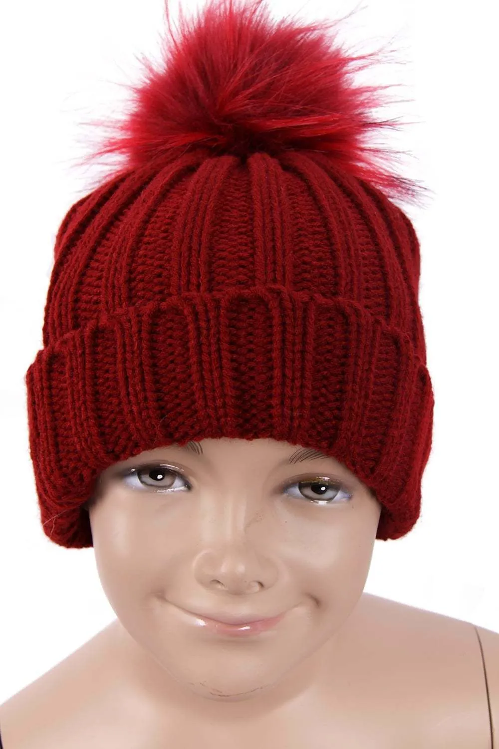 KID Detachable Faux Fur Bobble Pom Pom Hat