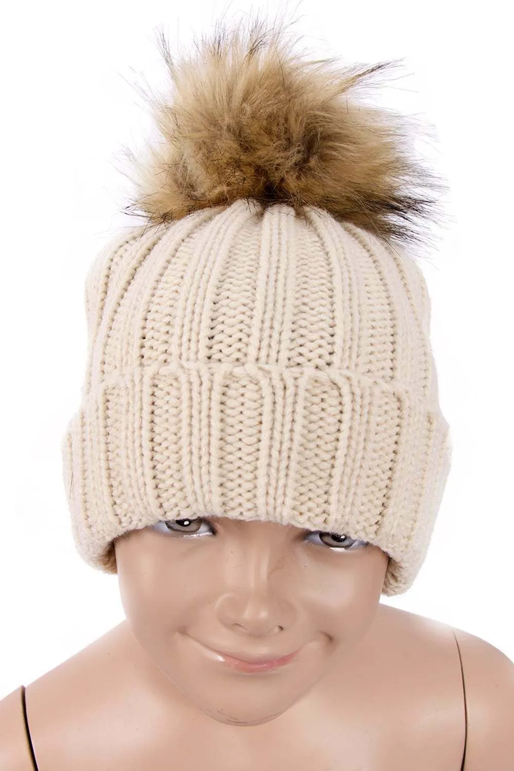 KID Detachable Faux Fur Bobble Pom Pom Hat