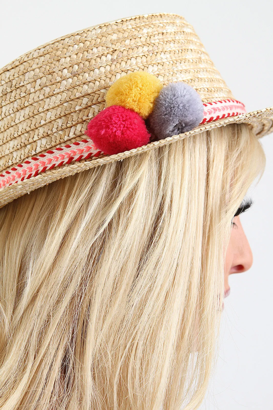 Pom Straw Boater Hat