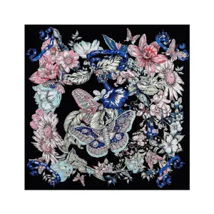 Pre Order:  Hand Painted Butterfly Flower Square Scarf