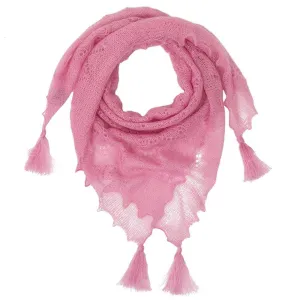 Soft and fluffy mohair and silk scarf with tassels - Cyclamen