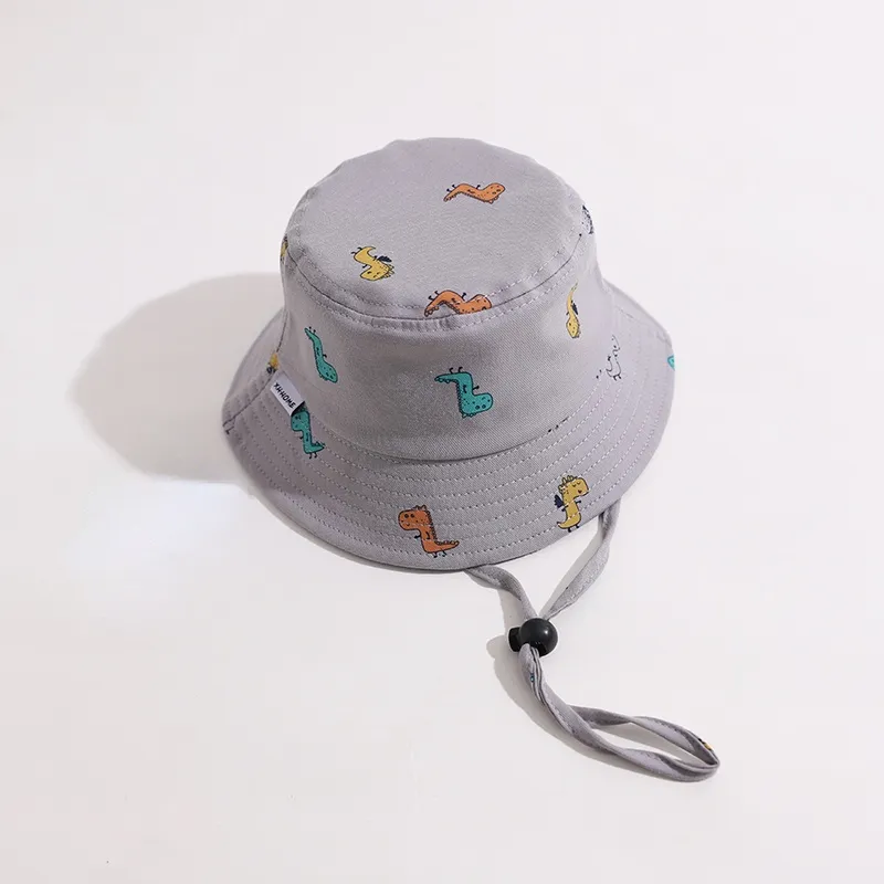 Summer Children Bucket Hat Cartoon Dinosaur Print Girls Boys Panama Fisherman Hat Outdoor Kids Sun Beach Cap