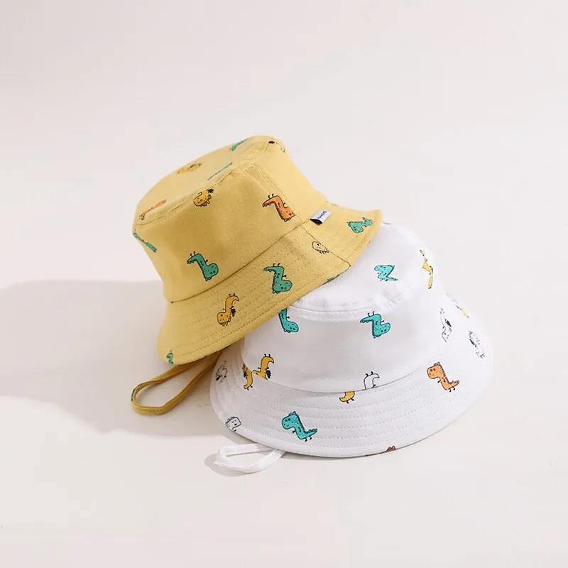 Summer Children Bucket Hat Cartoon Dinosaur Print Girls Boys Panama Fisherman Hat Outdoor Kids Sun Beach Cap