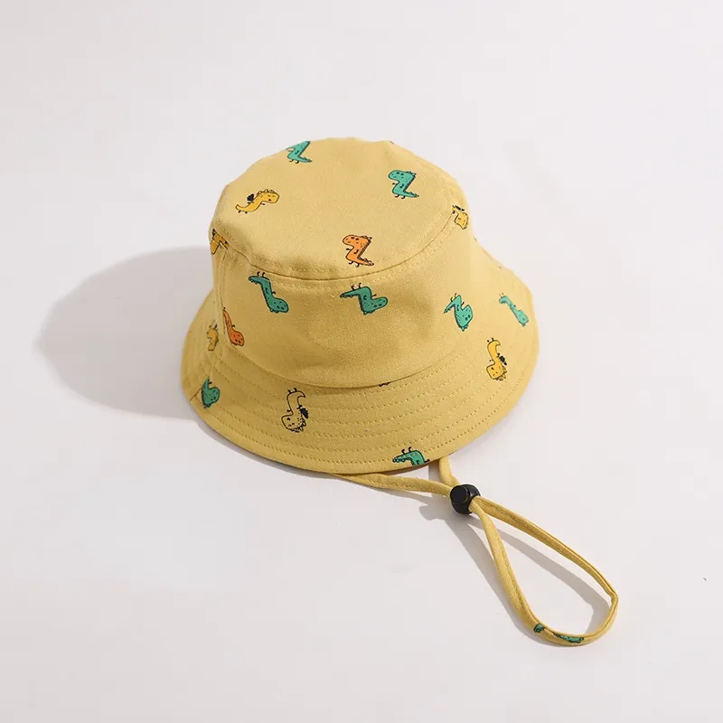 Summer Children Bucket Hat Cartoon Dinosaur Print Girls Boys Panama Fisherman Hat Outdoor Kids Sun Beach Cap